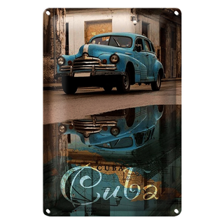 Blechschild Spruch 20x30cm Kuba Auto blau Oldtimer Spiegelung