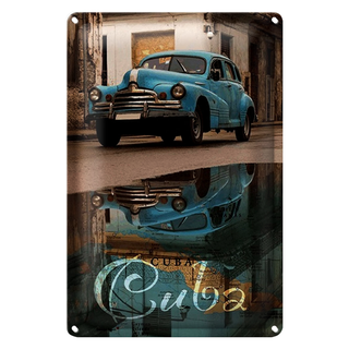 Blechschild Spruch 20x30cm Kuba Auto blau Oldtimer Spiegelung