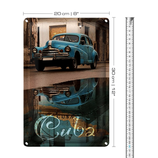 Blechschild Spruch 20x30cm Kuba Auto blau Oldtimer Spiegelung
