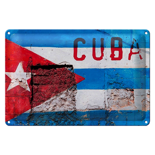 Blechschild Flagge 30x20cm Cuba Fahne auf eine Mauer
