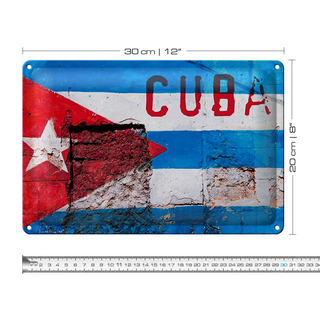 Blechschild Flagge 30x20cm Cuba Fahne auf eine Mauer
