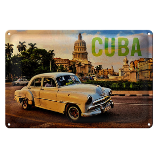 Blechschild 30x20cm vintage Kuba Oldtimer fahrend im Kreisverkehr Havanna