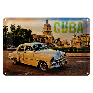 Blechschild 30x20cm vintage Kuba Oldtimer fahrend im Kreisverkehr Havanna
