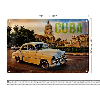 Blechschild 30x20cm vintage Kuba Oldtimer fahrend im Kreisverkehr Havanna