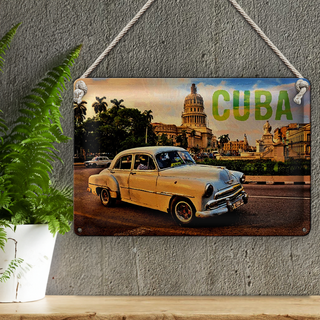 Blechschild 30x20cm vintage Kuba Oldtimer fahrend im Kreisverkehr Havanna