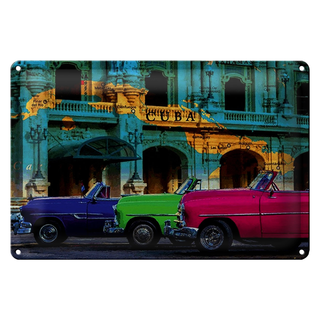 Blechschild Spruch 30x20cm Cuba Karte 3 Autos Oldtimer