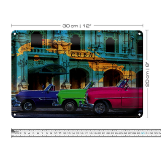 Blechschild Spruch 30x20cm Cuba Karte 3 Autos Oldtimer