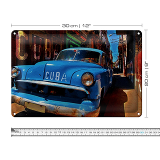 Blechschild 30x20cm Kuba Auto in einer Gasse von Havanna blauer Oldtimer
