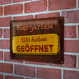 Blechschild Spruch 30x20cm Biergarten wir haben geöffnet