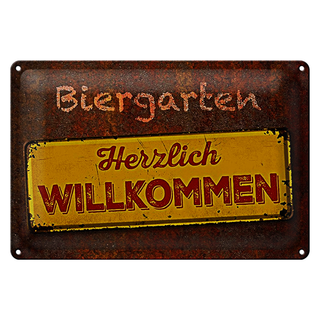 Blechschild Spruch 30x20cm Biergarten herzlich willkommen
