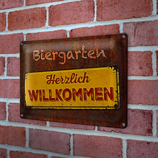 Blechschild Spruch 30x20cm Biergarten herzlich willkommen