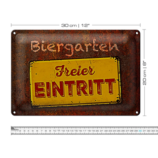 Blechschild Spruch 30x20cm Biergarten freier Eintritt
