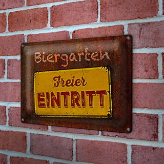 Blechschild Spruch 30x20cm Biergarten freier Eintritt
