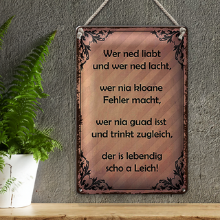 Blechschild Spruch 20x30cm wer ned liabt und wer ned lacht