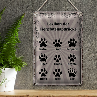 Blechschild Spruch 20x30cm Lexikon Tierpfotenabdrücke Tiere