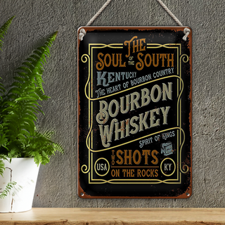 Blechschild Spruch 20x30cm Bourbon Whiskey shots on rocks