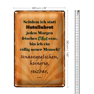 Blechschild Spruch 20x30cm statt Nutellabrot frisches Obst