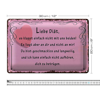 Blechschild Spruch 30x20cm liebe Diät klappt nicht mit uns