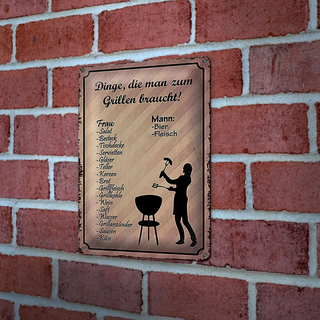 Blechschild Spruch 20x30cm Dinge die zum Grillen braucht