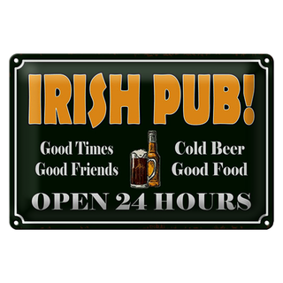 Blechschild Spruch 30x20cm Irish Pub gold Beer open 24