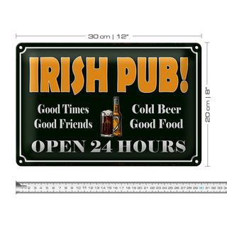 Blechschild Spruch 30x20cm Irish Pub gold Beer open 24