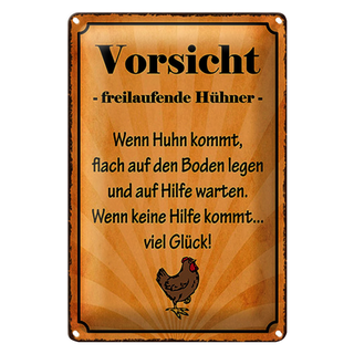 Blechschild Spruch 20x30cm Vorsicht freilaufende Hühner