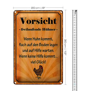 Blechschild Spruch 20x30cm Vorsicht freilaufende Hühner