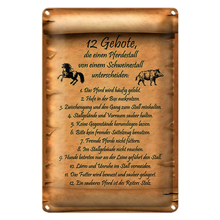 Blechschild Spruch 20x30cm Gebote Pferdestall Schweinestall