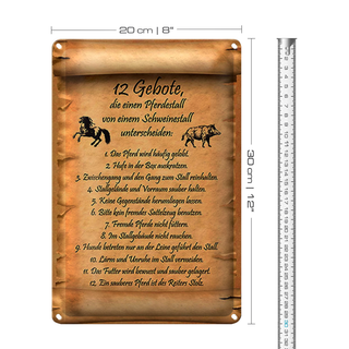 Blechschild Spruch 20x30cm Gebote Pferdestall Schweinestall