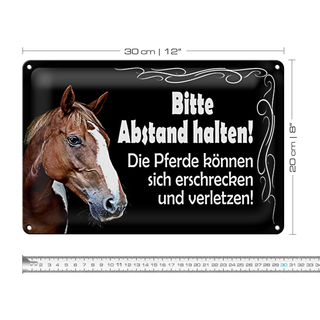 Blechschild Spruch 30x20cm bitte Abstand halten Pferde
