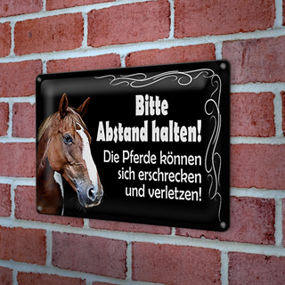 Blechschild Spruch 30x20cm bitte Abstand halten Pferde