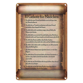 Blechschild Spruch 20x30cm 10 Gebote für Mädchen du sollst