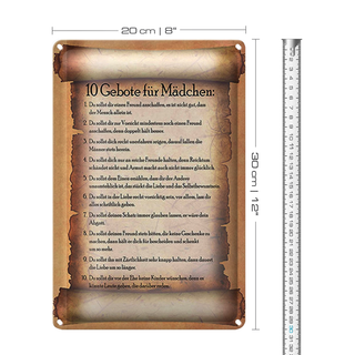 Blechschild Spruch 20x30cm 10 Gebote für Mädchen du sollst