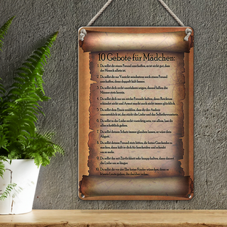 Blechschild Spruch 20x30cm 10 Gebote für Mädchen du sollst