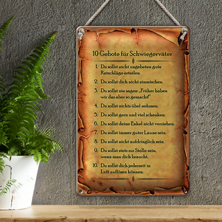 Blechschild Spruch 20x30cm 10 Gebote für Schwiegerväter