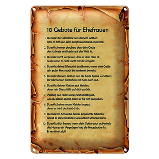 Blechschild Spruch 20x30cm 10 Gebote für Ehefrauen