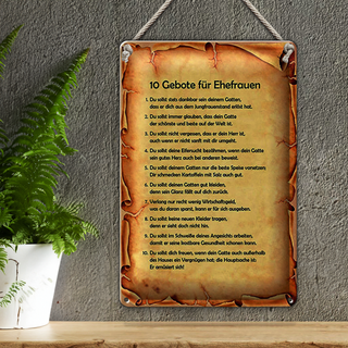 Blechschild Spruch 20x30cm 10 Gebote für Ehefrauen