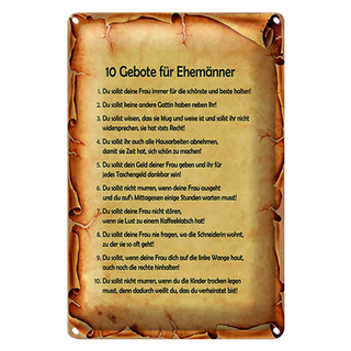 Blechschild Spruch 20x30cm 10 Gebote für Ehemänner