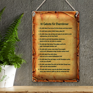 Blechschild Spruch 20x30cm 10 Gebote für Ehemänner