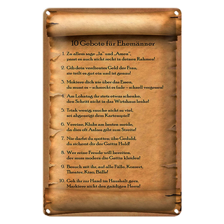 Blechschild Spruch 20x30cm 10 Gebote für Ehemänner sage ja