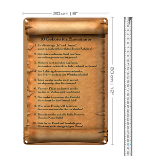 Blechschild Spruch 20x30cm 10 Gebote für Ehemänner sage ja