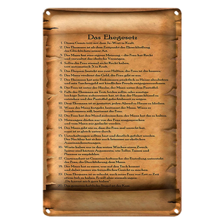 Blechschild Spruch 20x30cm das Ehegesetz ja Wort in Kraft