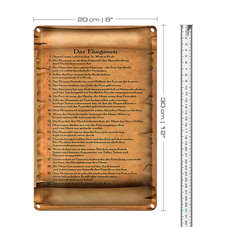 Blechschild Spruch 20x30cm das Ehegesetz ja Wort in Kraft