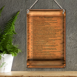 Blechschild Spruch 20x30cm das Ehegesetz ja Wort in Kraft