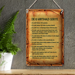 Blechschild Spruch 20x30cm die 10 Wirtshaus Gebote