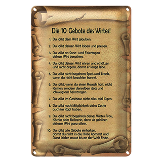 Blechschild Spruch 20x30cm die 10 Gebote des Wirtes