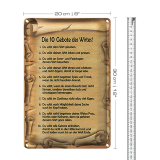 Blechschild Spruch 20x30cm die 10 Gebote des Wirtes