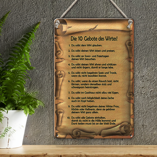 Blechschild Spruch 20x30cm die 10 Gebote des Wirtes