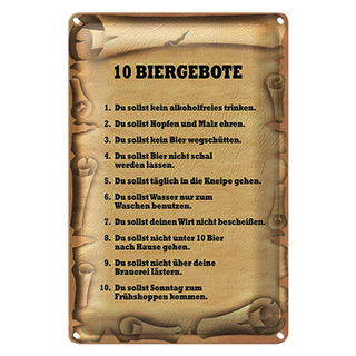 Blechschild Spruch 20x30cm 10 Biergebote du sollst kein