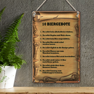 Blechschild Spruch 20x30cm 10 Biergebote du sollst kein